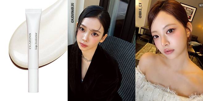 클라랑스 립 퍼펙터 #20 트렌스루센트 글로우(왼쪽).&nbsp;