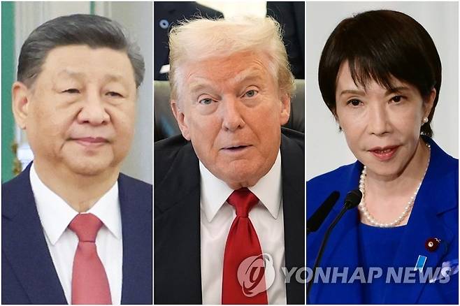 미중일 정상 시진핑 중국 국가주석(왼쪽부터), 트럼프 미국 대통령, 다카이치 일본 총리 [타스·AP·EPA=연합뉴스 자료사진. 재판매 및 DB 금지]