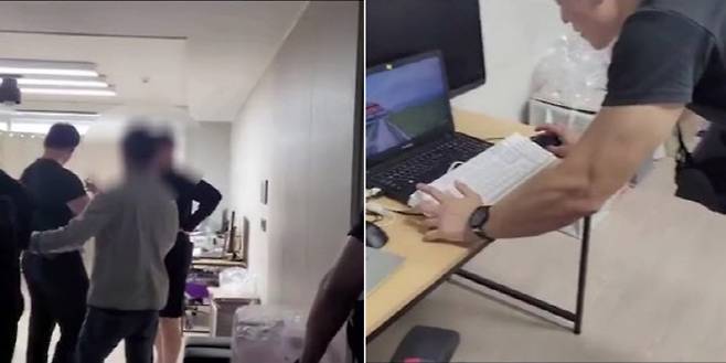 경찰이 불법 대부업을 벌인 20대 조직의 대구 한 아파트에 위치한 사무실에서 조직원을 검거하고 있다. (사진=서울 영등포경찰서 제공)