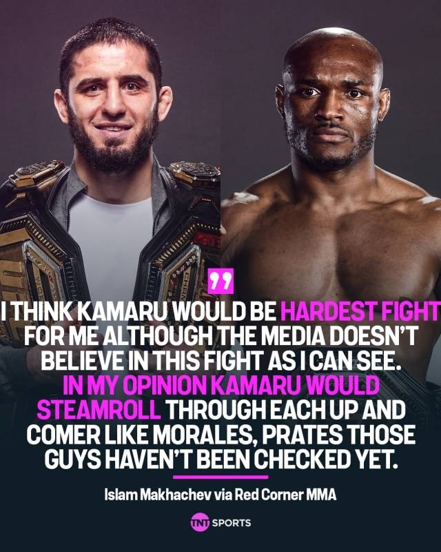 마카체프는 “우스만은 떠오르는 웰터급 신예들을 모두 손쉽게 제압할 것이다. 모랄레스, (카를로스)프라치스 같은 선수들은 아직 제대로 된 상대를 만나지 못했다. 내게 있어 우스만은 가장 힘든 상대가 될 것”이라고 밝혔다. 사진=TNT 스포츠 SNS