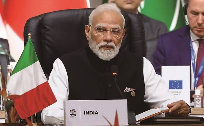 2025년 11월 22일(현지시각)남아프리카공화국 요하네스버그에서 열린 G20 정상회의 개막일 본회의에 참석한 나렌드라 모디 인도 총리. /사진 연합뉴스