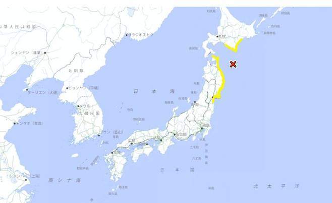 12일 일본 북동부 아오모리현 앞바다에서 규모 6.9의 지진이 발생했다. /사진=일본 기상청 홈페이지