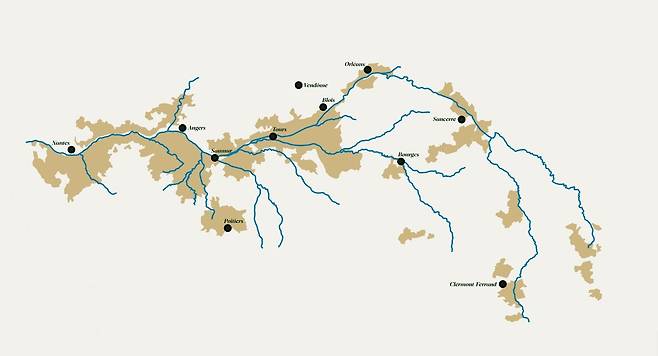 루아르강과 주요 도시. 루아르와인협회