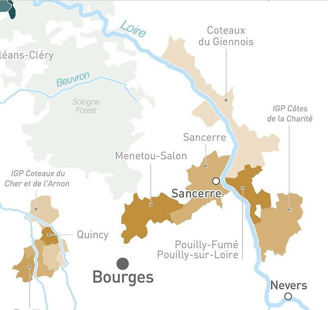 상세르와 푸이퓌메 위치. 루아르와인협회
