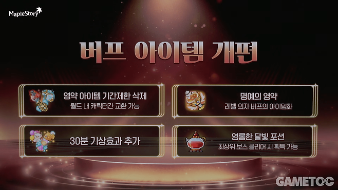 버프 아이템 개편&nbsp;(사진=메이플스토리 유튜브)