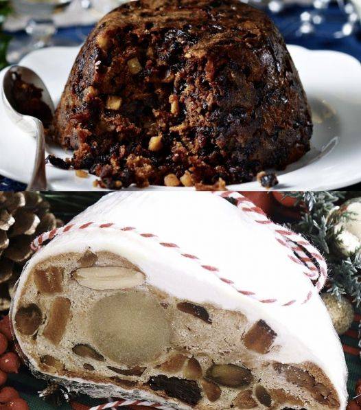 영국 크리스마스 푸딩(위)과 독일 슈톨렌. BBC, 유튜브 캡처