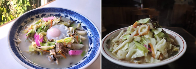 일본 나가사키현 오바마시의 '오바마 짬뽕'(왼쪽)과 규슈지방 '아마쿠사 짬뽕'. 트레블넷.