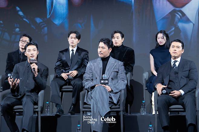 The cast of the Disney+ series “Made in Korea” during a press conference at the Grand InterContinental Seoul Parnas in southern Seoul on Dec. 15. [DANIELA GONZALEZ PEREZ]