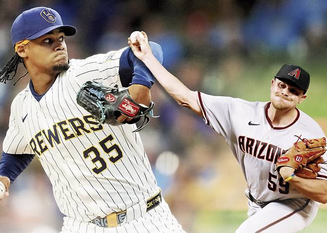 롯데가 2026시즌 외국인 투수 2명을 모두 교체했다. 왼쪽은 2025시즌 밀워키 브루어스에서 뛰던 엘빈 로드리게스, 오른쪽은 2020시즌 애리조나 다이아몬드백스 시절 제레미 비슬리. 게티이미지코리아