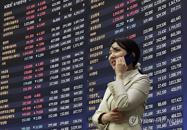 한국거래소 홍보관내 전광판 [연합뉴스 자료사진. 재판매 및 DB 금지]