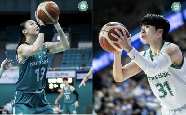 부천 하나은행의 상승세를 이끄는 김정은(왼쪽)과 진안. 부천 하나은행 제공