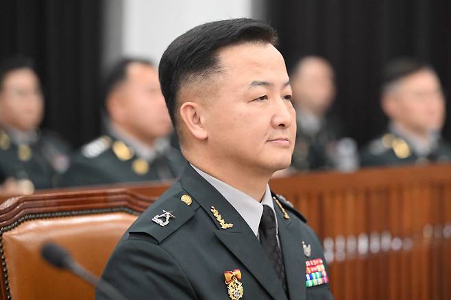 편무삼 국군방첩사령관 직무대리가 지난달 5일 오후 서울 여의도 국회 정보위원회에서 열린 국군방첩사령부에 대한 2025년도 국정감사에 출석했다. /국회사진기자단