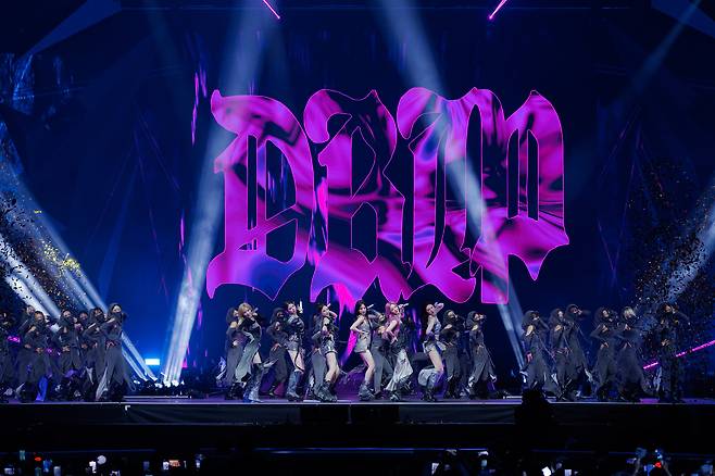 Girl group BabyMonster performas at the 2025 MAMA Awards at the Kai Tak Stadium in Hong Kong on Nov. 28. [CJ ENM]