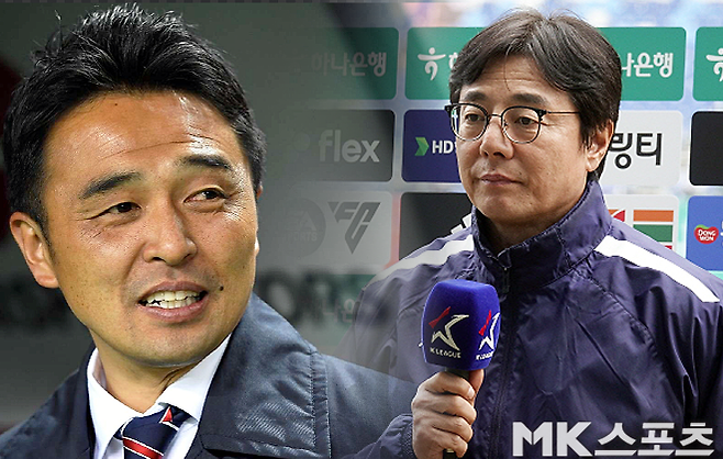 2024년 7월부터 2025년 11월까지 대전하나시티즌에서 호흡을 맞췄던 요시다 다츠마 전술 코치(사진 왼쪽)와 황선홍 감독. 사진=MK스포츠 편집=이근승 기자
