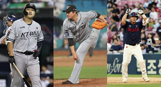 현대 유니콘스 출신 선수들 중 황재균만 유일하게 현역으로 활동 중이다. 사진은 과거 현대에서 데뷔해 KT위즈에서 은퇴한 오재일(왼쪽)과 한화 이글스에서 방출된 장시환, 롯데 자이언츠에서 은퇴한 정훈. /사진=뉴스1
