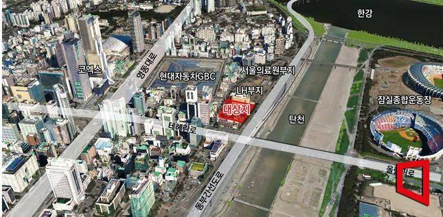 옛 한국감정원 본사 부지였던 강남구 삼성동 171-2 위치도. 서울시 제공