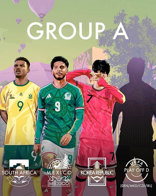 2026 북중미 월드컵 A조 조추첨 결과. 한국은 멕시코, 남아공, 유럽 PO 패스 D 승자와 격돌한다. 사진=블리처리포트