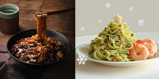 웨이크버니가 공식 온라인 스토어 ‘하우스모드’를 열고 셰프 협업 간편식을 중심으로 연말 할인 기획전을 진행한다. 사진은 임태훈 셰프의 자장면(왼쪽)과 김태성 셰프의 파스타. 사진 웨이크버니