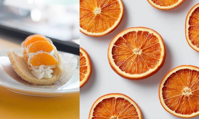 감귤 샌드위치(왼쪽), 감귤 칩 [123RF]