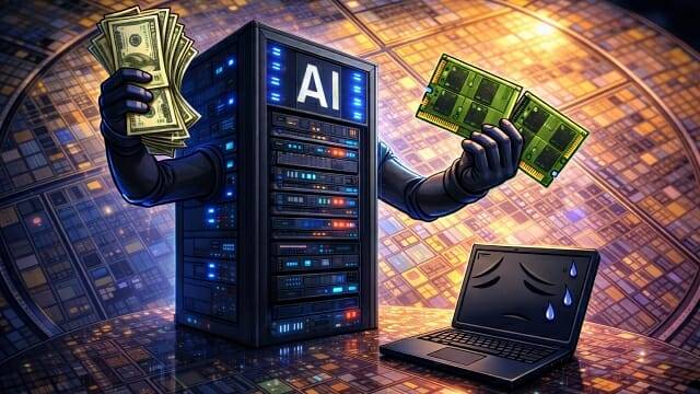 11월부터 심화된 메모리 반도체 쏠림 현상이 새해 PC 시장에 부정적인 영향을 미칠 전망이다. (일러스트=코파일럿 AI 생성)