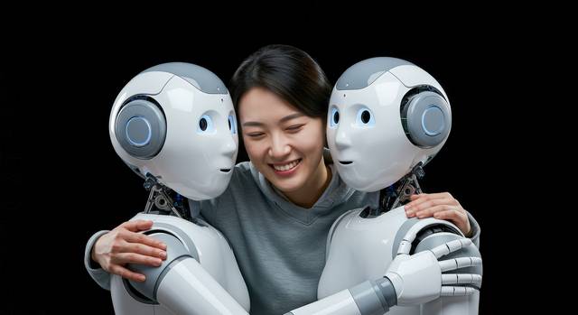 인공지능(AI) 탑재 로봇과 사람. 아이클릭아트