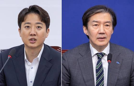 이준석 개혁신당 대표(왼쪽)·조국 조국혁신당 대표(오른쪽). 연합뉴스