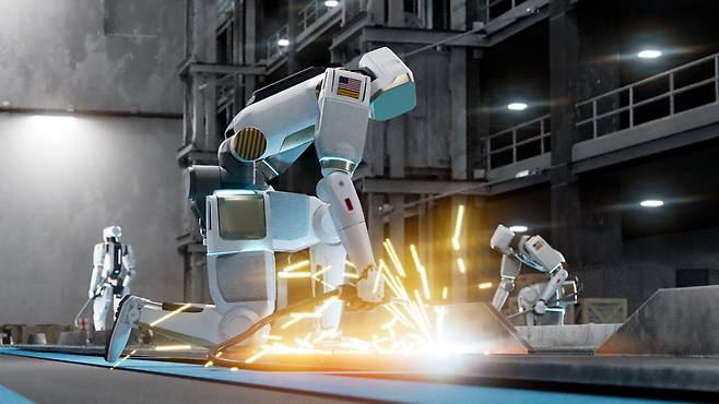 페르소나AI가 개발하고 있는 산업용 휴머노이드가 용접작업을 하는 이미지. 포스코DX