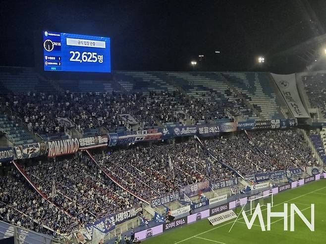 15일 열린 인천 유나이티드와 수원 삼성의 경기를 보기 위해 2만 명이 넘는 관중이 운집한 수원월드컵경기장.