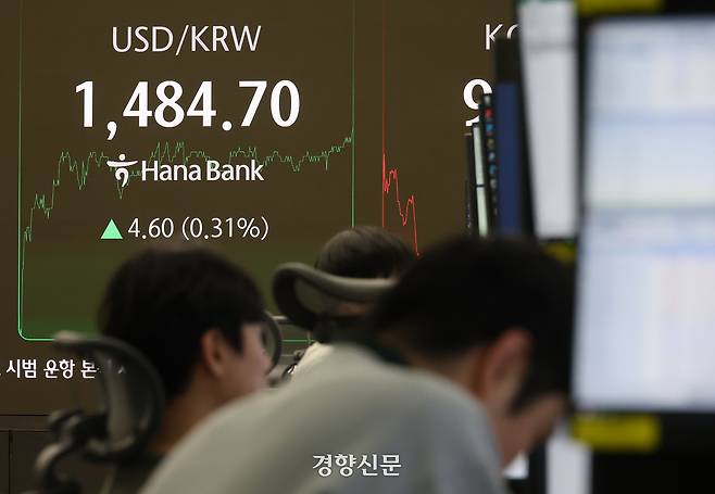 지난 23일 서울 중구 하나은행 딜링룸에 원·달러 환율이 표시돼 있다. 권도현 기자