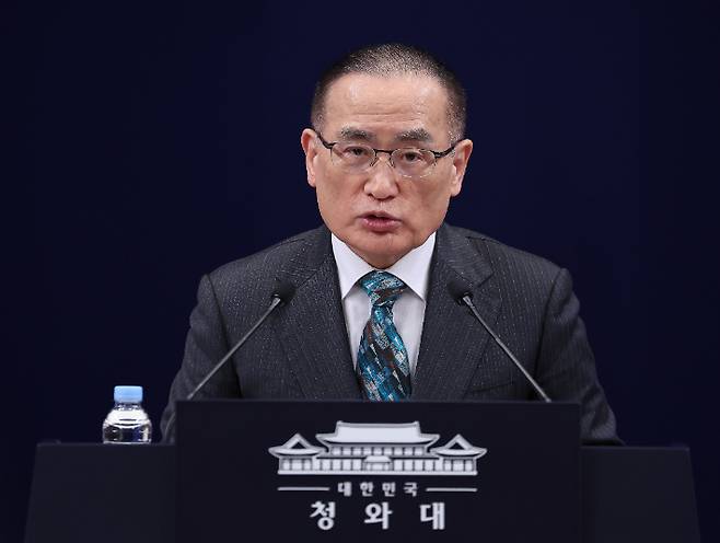 위성락 국가안보실장이 24일 청와대 춘추관에서 미국·캐나다·일본 방문 관련 브리핑을 하고 있다. 연합뉴스