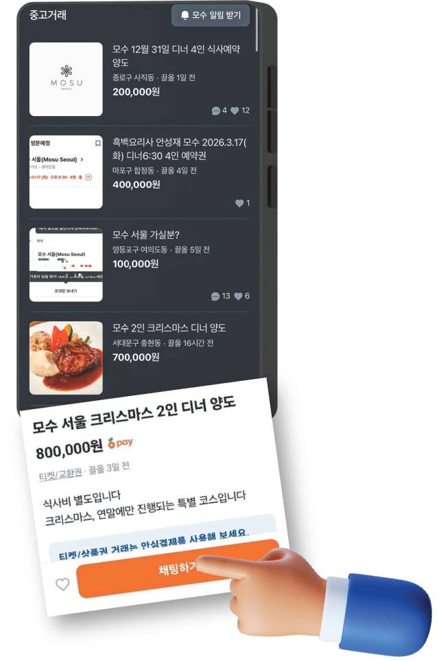 넷플릭스 예능 프로그램 흑백요리사 시즌2 심사위원으로 출연 중인 안성재 셰프가 운영하는 레스토랑의 예약권을 양도한다는 글이 중고거래 플랫폼에 게시돼 있다. 당근마켓 캡처.