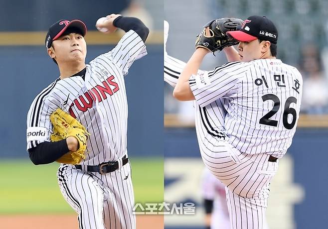 LG 김윤식(왼쪽)과 이민호. 사진 | 스포츠서울 DB