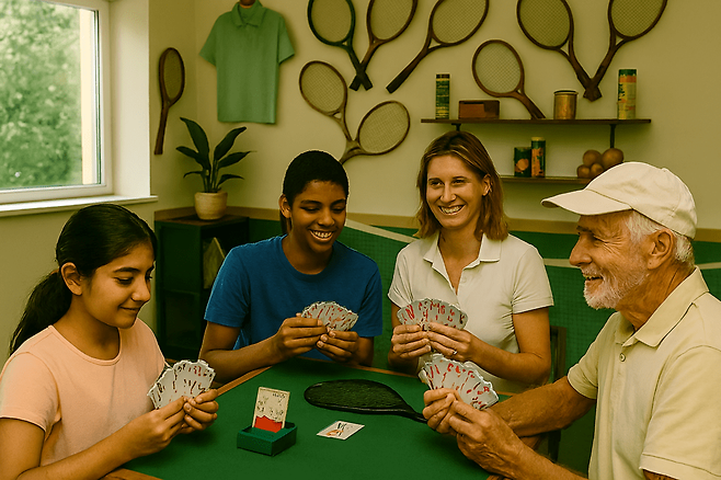 A scene of playing bridge at a tennis club. Co-Pilot Synthesis