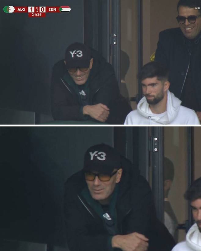 '전설' 지네딘 지단이 25일 모로코 라바트의 프린스 물레이 압델라 스타디움에서 열린 알제리와 수단의 2025 AFCON 조별리그 E조 1차전을 지켜보고 있다. 이날 알제리 대표팀의 골문은 지단의 아들인 루카 지단이 맡았다. 사진=ESPN SNS