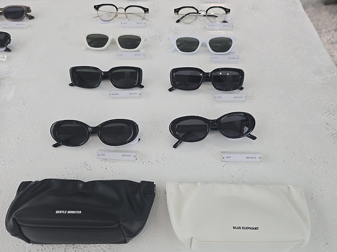 젠틀몬스터 제품(좌측)과 블루엘리펀트 제품. [사진=정슬기 기자]