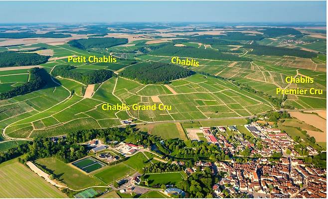 샤블리 마을 4개 AOC 위치. 부르고뉴와인협회