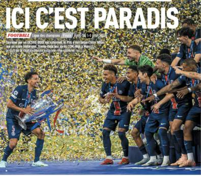 영국 BBC 선정 올해의 사진 25개 중 하나로 선택된 PSG의 챔피언스리그 우승 순간. PSG 선수들과 기뻐하고 있는 이강인. /사진=UEFA 갈무리