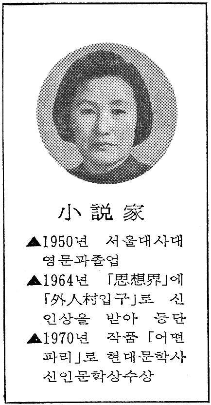 1975년 9월 20일 경향신문에 게재된 소설가 박순녀의 프로필. 경향신문 자료사진