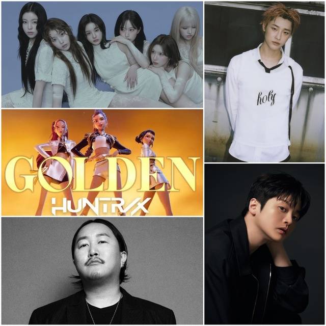 엔믹스, 우즈, 황가람, 조째즈의 곡과 더불어 '케이팝 데몬 헌터스'(왼쪽 위부터 시계 방향) '체인소 맨' OST가 2025년 뜻밖의 히트곡이다. /각 소속사, 넷플릭스