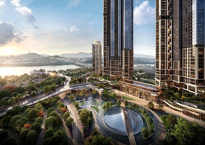 현대건설의 압구정 2구역 재건축 중앙광장. 현대건설