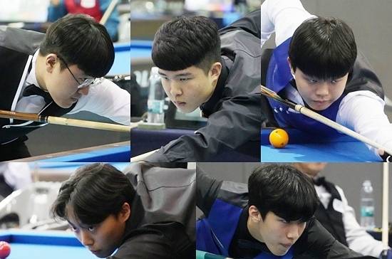 2007년~2010년에 태어난 10대 선수들의 실력이 급성장, 신 황금세대를 형성하고 있다. 1977~80년 최성원 허정한 고 김경률 조재호 강동궁, 90년대 김행직 김준태 이범열 조명우에 이어 한국당구를 이끌어갈 재목이라는 평가를 받고 있다. (왼쪽 위에서 시계 방향으로) 김건윤 김도현 김현우 송윤도 양승모. (사진=MK빌리어드뉴스 DB)