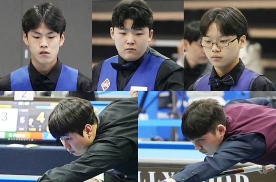 한국당구에 새 바람을 일으키고 있는 ‘신 황금세대’가 2026년에 어떤 활약을 할지 주목된다.  (왼쪽 위에서 시계 방향으로) 이규승 김대현 오은석 편준혁 최우현. (사진=MK빌리어드뉴스 DB)