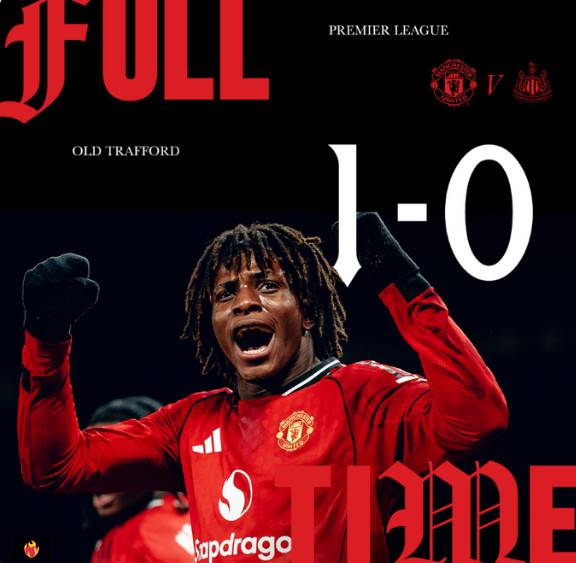 파트리크 도르구가 27일 오전(한국시간) 영국 맨체스터의 올드트래포드에서 열린 맨유 대 뉴캐슬과의 '2025~2026시즌 잉글리시 프리미어리그(EPL)' 18라운드에서 결승골을 넣고 환호하고 있다. /사진=맨유 공식 SNS 갈무리