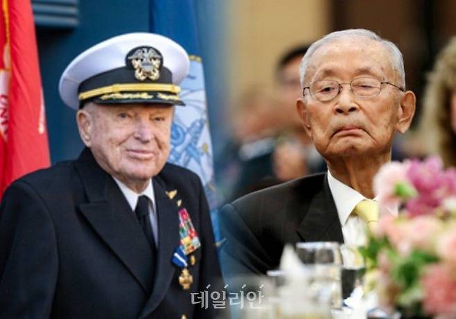 한국전 참전용사 로이스 윌리엄스(왼쪽)와 6·25전쟁 수훈자 고(故)백선엽 장군. ⓒ 데일리안 DB