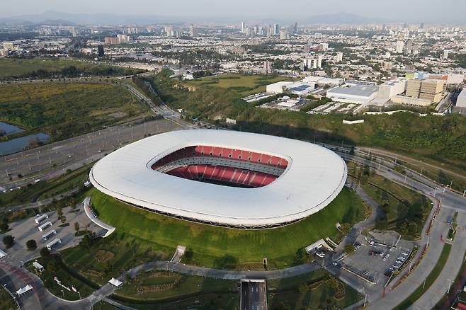 Akron Stadium, a 2026 FIFA World Cup venue, in Guadalajara, Mexico, on Oct. 16 [AP/YONHAP]