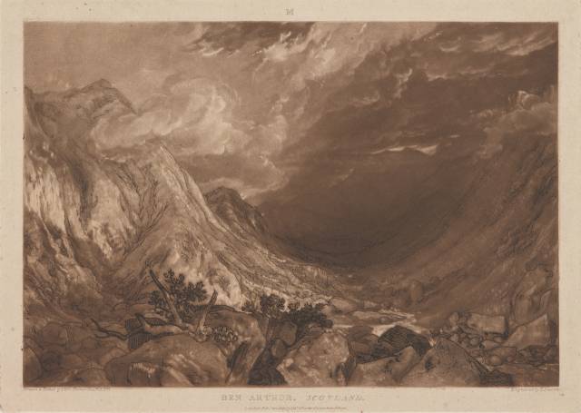 조지프 말로드 윌리엄 터너의 '스코틀랜드 벤 아서'(Ben Arthur, Scotland), 1819년 1월 1일 발행, 에칭, 메조틴트, 갈색 잉크 인쇄. ©Wooyang Art Museum