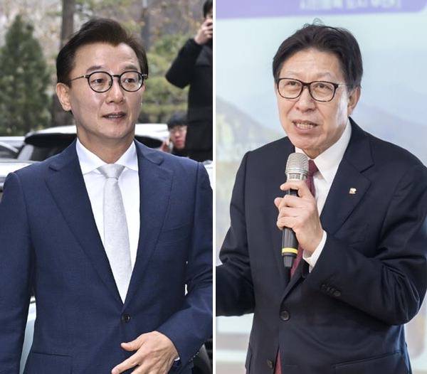 국제신문이 6·3 부산시장 선거를 앞두고 실시한 여론조사에서 더불어민주당 전재수(왼쪽 사진) 의원의 지지율이 국민의힘 소속 박형준 시장보다 10%포인트 이상 앞서는 것으로 나타났다.  국제신문 DB