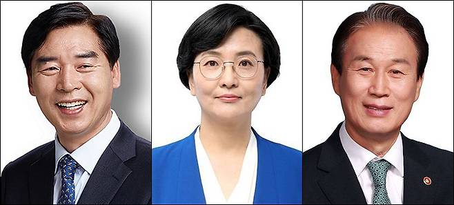사진 왼쪽부터 2026년 6.3 지방선거에서 경북도지사 출마가 거론되는 더불어민주당 오중기 전청와대행정관, 임미애 국회의원, 권오을 보훈부장관./경북매일신문DB
