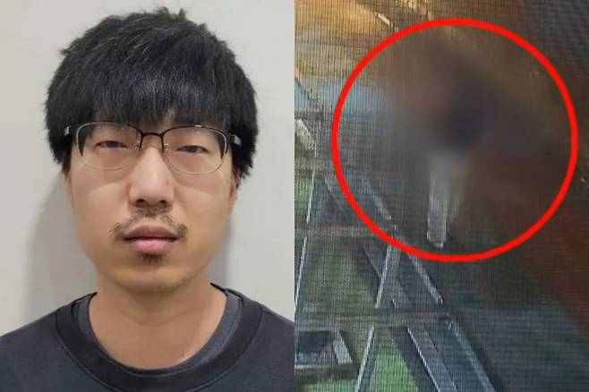 이지현 머그샷. 오른쪽은&nbsp;지난해 3월2일 밤&nbsp;충남 서천군&nbsp;서천읍 사곡리의 한 도로에서 우산을 쓰고 걸어가는 40대 여성의 모습이 담긴&nbsp;폐쇄회로(CC)TV 영상. 충남경찰청 제공·채널A 보도화면 캡처