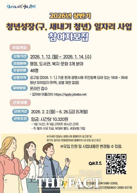 청년성장 일자리 사업 모집 안내문. /광명시